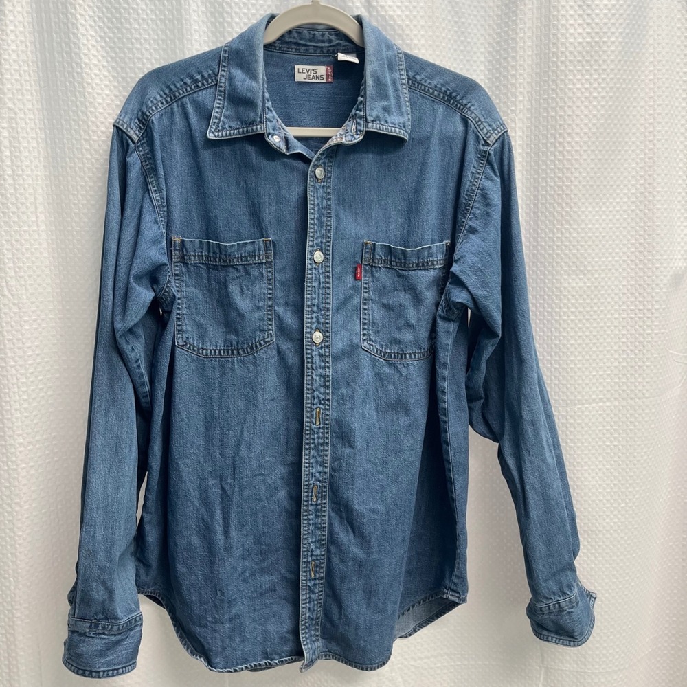 Levis Jeans Mens Heavy Denim Button Down Shirt Blue Long Sleeve Cotton workwear